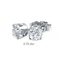 Natural 0.75 ctw Diamond Stud Earrings 14K White Gold
