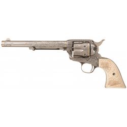 Engraved Gold Inlaid First Generation Colt Single Action Army Revolver with Carved Ivory Grips