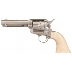 Engraved Colt Single Action Army Revolver with Horn Grips