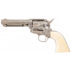 Engraved Antique Colt Single Action Army Revolver with Ivory Grip