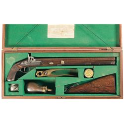 Cased Joseph Manton London Large Bore Percussion Pistol with Accessories