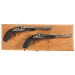 Matching Numbered Pair of Galand Paris Percussion Target Pistols, with Case