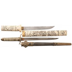 Two Japanese Style Knives with Sheaths