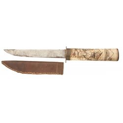 Japanese Style Knife with Carved Bone Grip