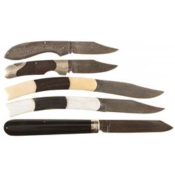 Five Damascus Blade Pocket Knives