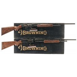 Collector's Lot of Two Limited Edition Matching Serial Number Browning Model 42 Slide Action Shotgun