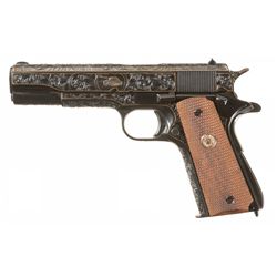 Engraved Gold Inlaid Colt Model 1911A1 Semi-Automatic Pistol