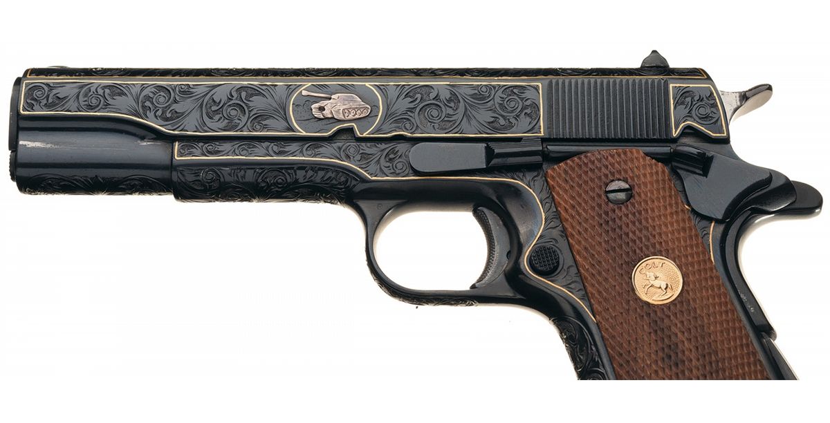 Engraved Gold Inlaid Colt Model 1911A1 Semi-Automatic Pistol