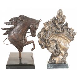 Two Bronze Horse Statues, One Marked "Elwell"