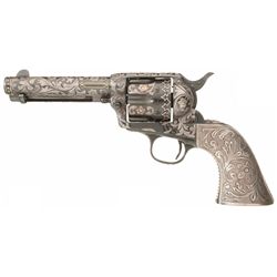Decorative Relief Silver Engraved Antique Colt Single Action Revolver with Silver Grips