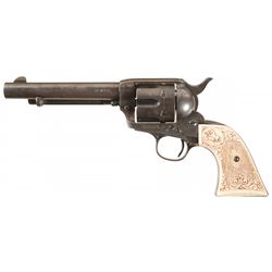 First Generation Colt Single Action Army Revolver with Carved Ivory Grips