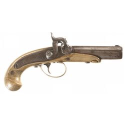 Unique Engraved Brass Stock Percussion Derringer Style Pistol
