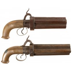 Unique Pair of Pepperbox Percussion Pistols