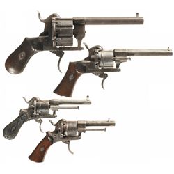 Four European Double Action Pinfire Revolvers