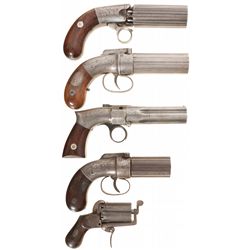 Five Double Action Pepperbox Revolvers