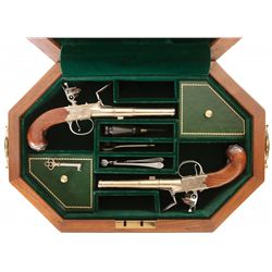 Cased Pair of U.S. Historical Society Thomas Jefferson Reproduction Flintlock Pistols with Accessori