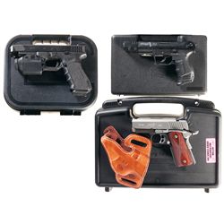 Three Cased Semi-Automatic Pistols with Accessories