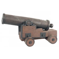 U.S. Marked Cast Iron Cannon on Wood Carriage