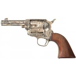 Engraved Silver Plated Colt Sheriffs Model Frontier Six Shooter Single Action Army Revolver