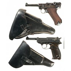 Collector's Lot of Two Nazi Proofed Semi-Automatic Pistols with Holsters