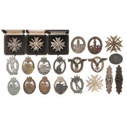 Twenty-One Assorted Nazi Style Badges Medals and Clasps