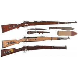 Two Military Bolt Action Carbines, One Rifle, and Two Fighting Knives