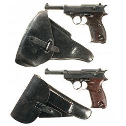 Collector's Lot of Two Nazi Proofed Walther P-38 Semi-Automatic Pistols with Holsters