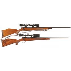 Collector's Lot of Two Weatherby Mark V Bolt Action Rifles with Scopes