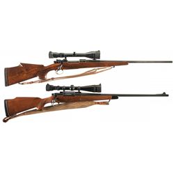 Two Bolt Action Rifles - A) Unmarked Belgium Rifle with Scope and Sling