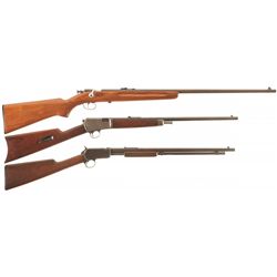 Three Winchester .22 Caliber Rifles and Boxes of Ammunition