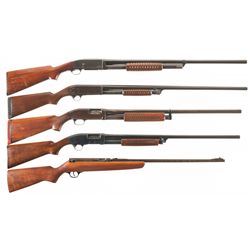Four Slide Action Shotguns and One Semi-Automatic Rifle