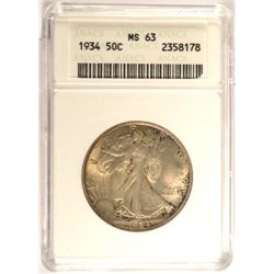 1934 WALKING LIBERTY HALF DOLLAR ANACS MS63