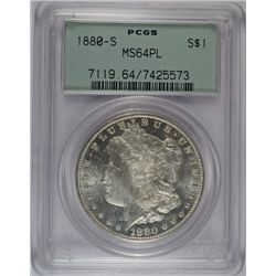 1880-S MORGAN SILVER DOLLAR, PCGS MS-64 PL