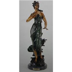 "WOMAN IN WIND" BRONZE SCULPTURE - A. MOREAU