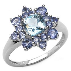 1.94 CARAT GENUINE BLUE TOPAZ & TANZANITE .925 STERLING SILVER RING