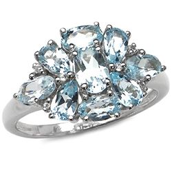 0.45 CARAT GENUINE BLUE TOPAZ & WHITE TOPAZ .925 STERLING SILVER RING