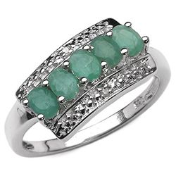 0.90 CARAT GENUINE EMERALD & WHITE DIAMOND .925 STERLING SILVER RING