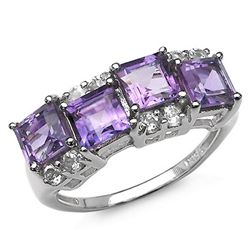 3.00 CARAT GENUINE AMETHYST & WHITE TOPAZ .925 STERLING SILVER RING