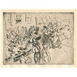 Max Liebermann "Amsterdam Jewish Quarter" original etching