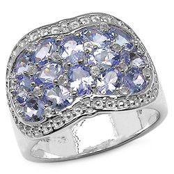 2.56 CARAT GENUINE TANZANITE & WHITE TOPAZ .925 STERLING SILVER RING