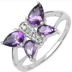 1.25 CARAT GENUINE AMETHYST & DIAMOND .925 STERLING SILVER RING