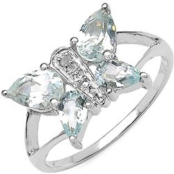 1.41 CARAT GENUINE BLUE TOPAZ & DIAMOND .925 STERLING SILVER RING