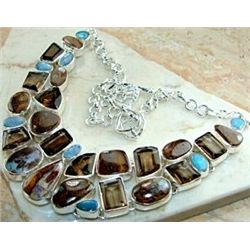 Agate, Smokey Quartz & Fire Opal Necklace