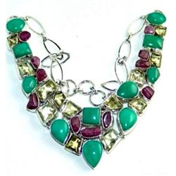 Chrysoprase, Ruby & Lemon Quartz Necklace