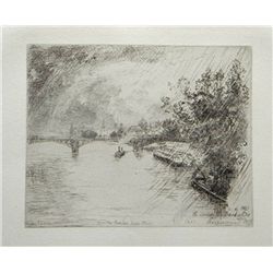 Felix Bracquemond "Vue Du Pont des Saints-Peres" Original Etching
