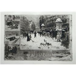 Felix Buhot "L’Hiver a Paris" Original Etching