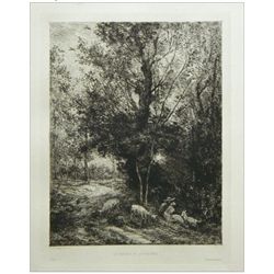 Charles Daubigny "Le Berger et la Bergere" Original Etching