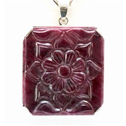 925 Sterling Silver Ruby 17.52 ctw Carving Ruby Pendant