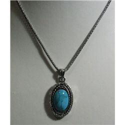 82.00CTW BLUE TURQUOISE PENDANT CZ NECKLACE BRASS 18INC