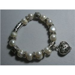 150CTW PHILIPPINE WHITE BLACK PEARL HEART SILVER BRACEL